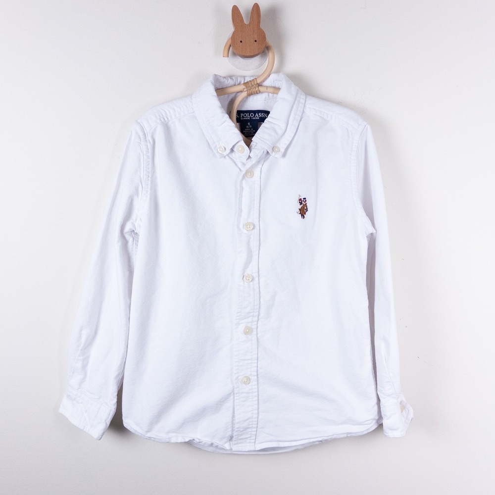 U.S. Polo Assn. Button Down Shirt Kids 6-7 White Long Sleeve Oxford Logo
